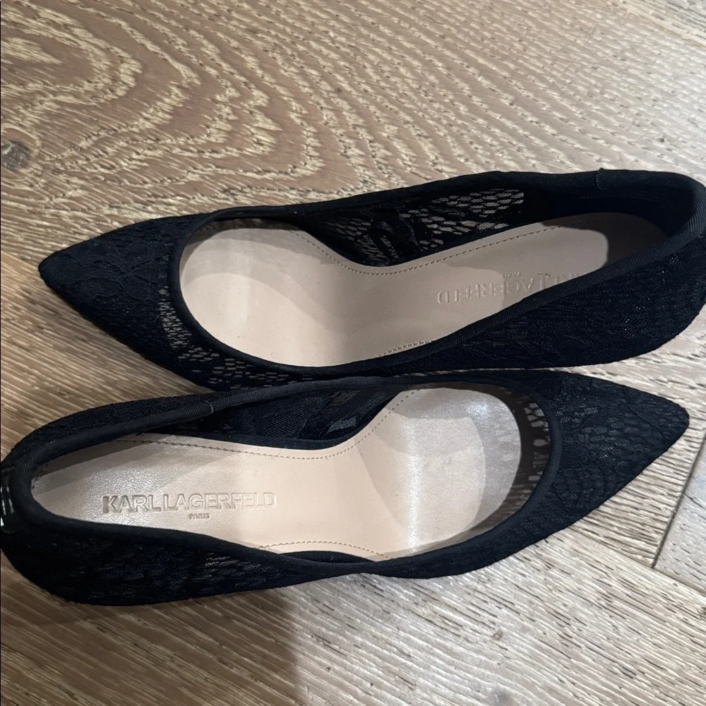 Karl Lagerfeld Paris Black Lace Pointed Toe Heels | KL Logo Classic Pump size 9 - Picture 2 of 6